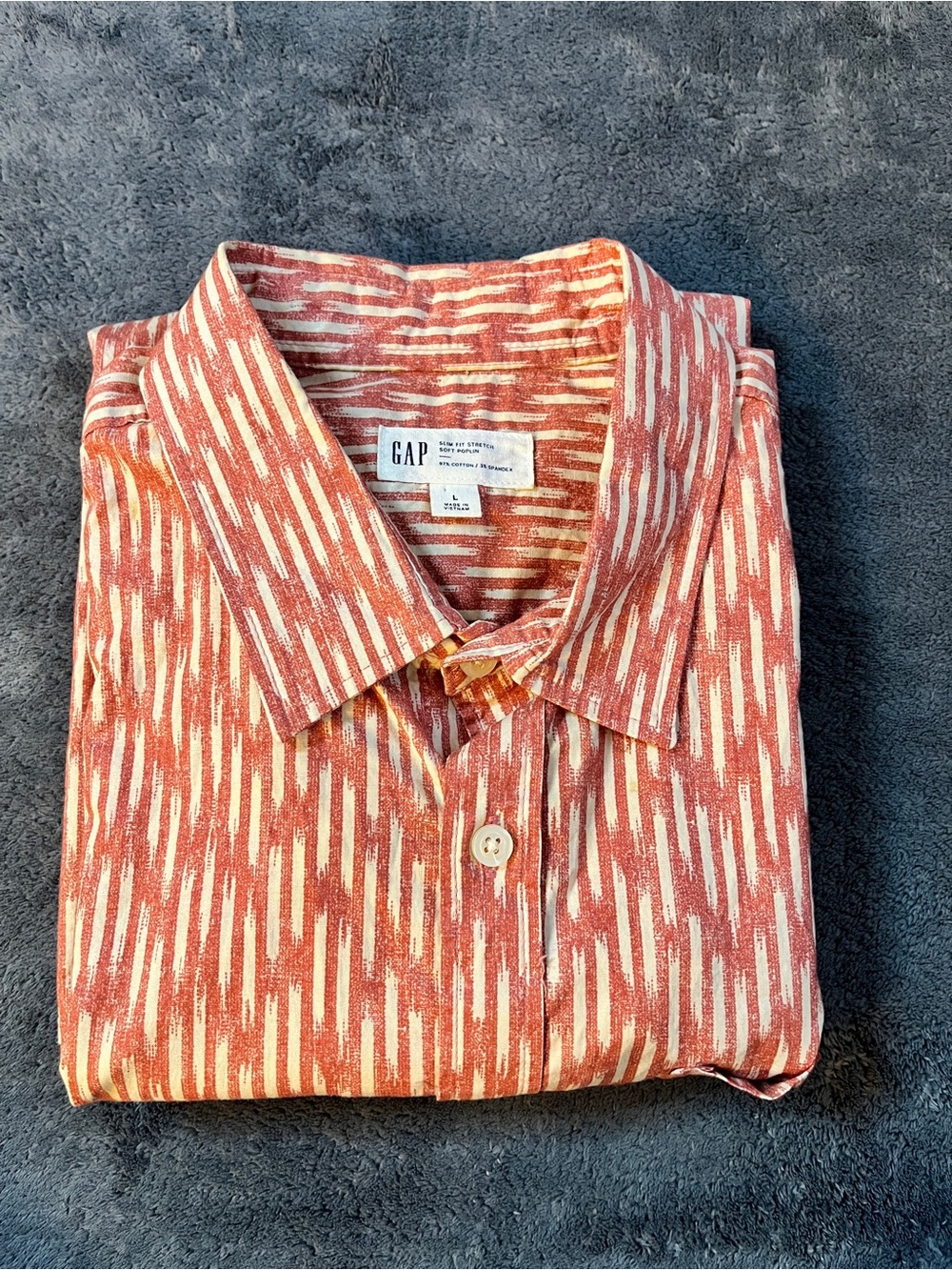 GAP Men’s Rust and Cream Striped Pattern Button-Down Shirt